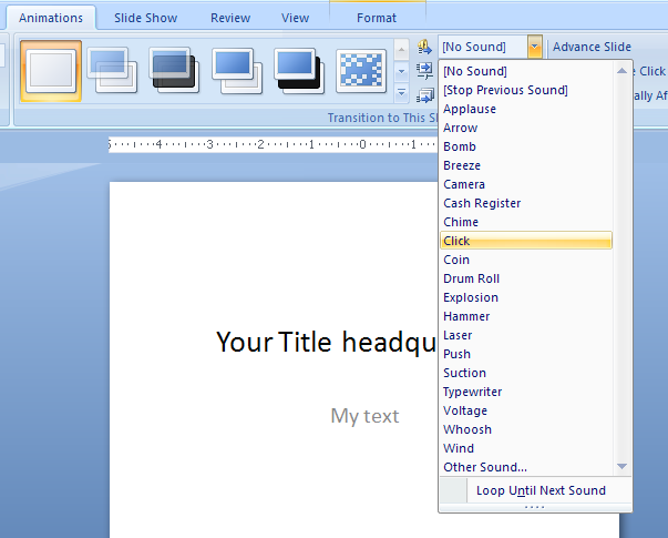 Add Sound To A Transition Transition Slides Microsoft Office 