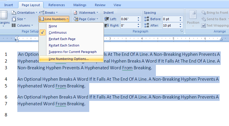 Customize Line Numbering Options Caption Documentation Microsoft 